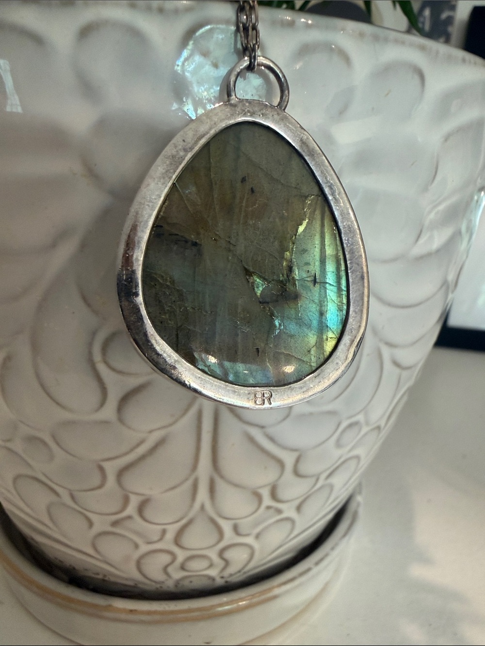 Labradorite Teardrop Pendant Necklace - Silver - Picture 5 of 11